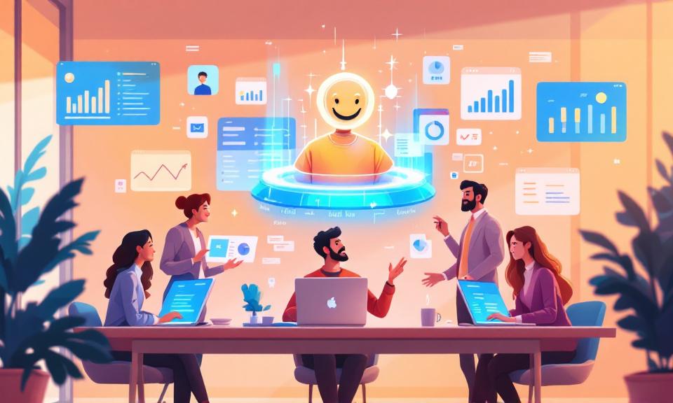 Cartoonish illustration of AI assistant orchestrating productivity dashboards