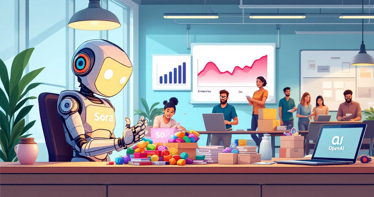 Robot turning off Sora app icon in office, representing product pivot