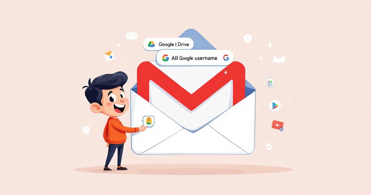 User swapping Gmail username on envelope with Google G in background