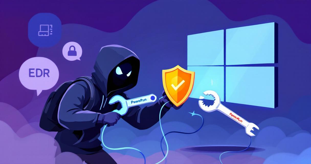 Attacker using admin tools to disable antivirus with Windows logo in background