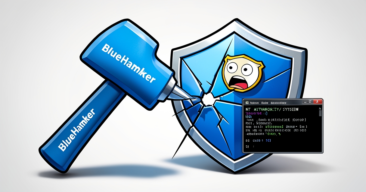 BlueHammer cartoon breaking Windows shield