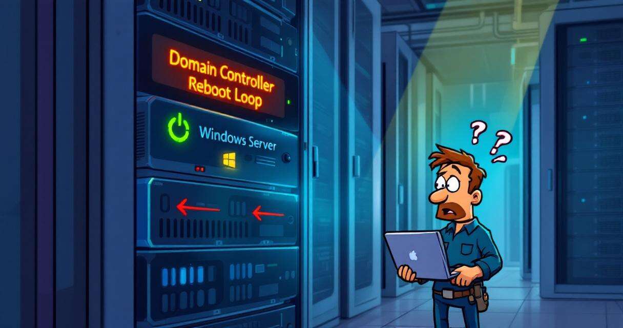 Datacenter rack with domain controller in reboot loop
