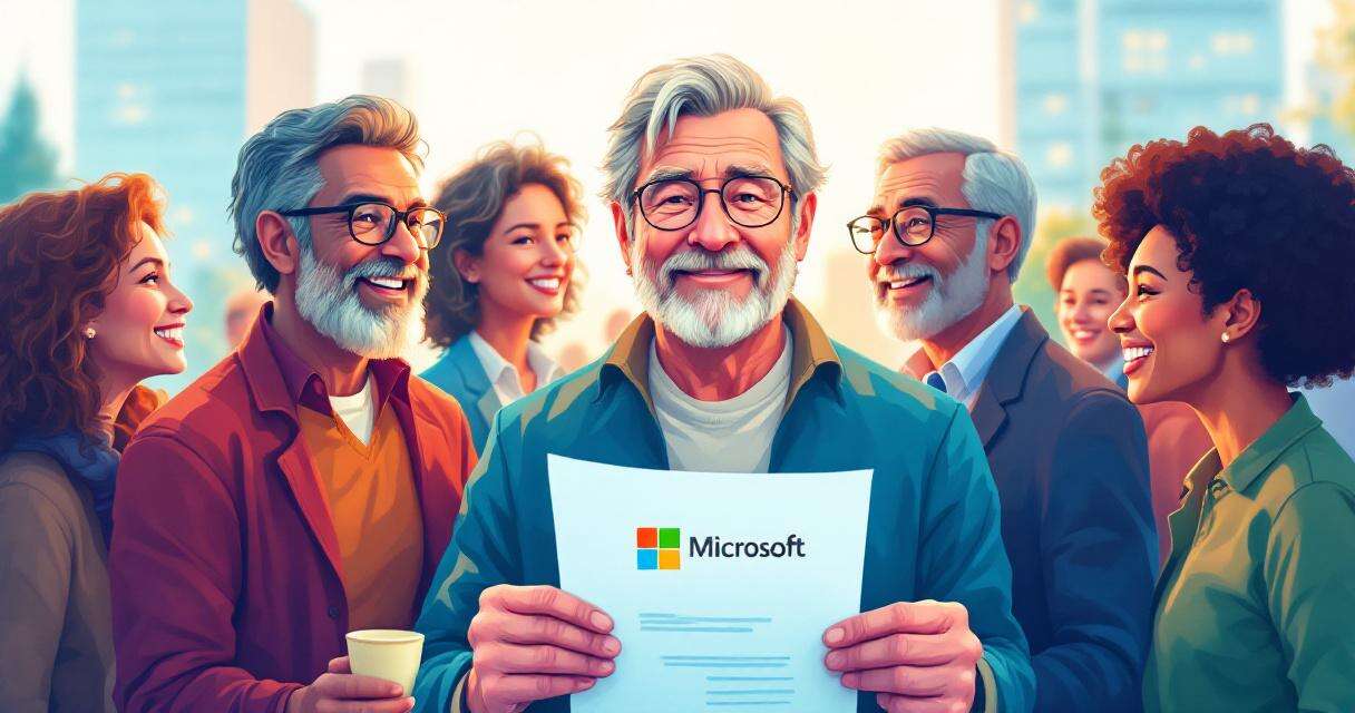 Diverse long-tenured Microsoft employees holding retirement paperwork