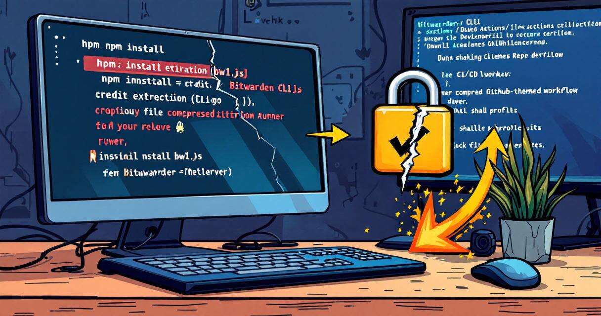 Illustration of compromised Bitwarden CLI and credential exfiltration
