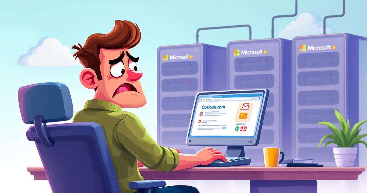 Illustration of a user facing Outlook.com service degradation