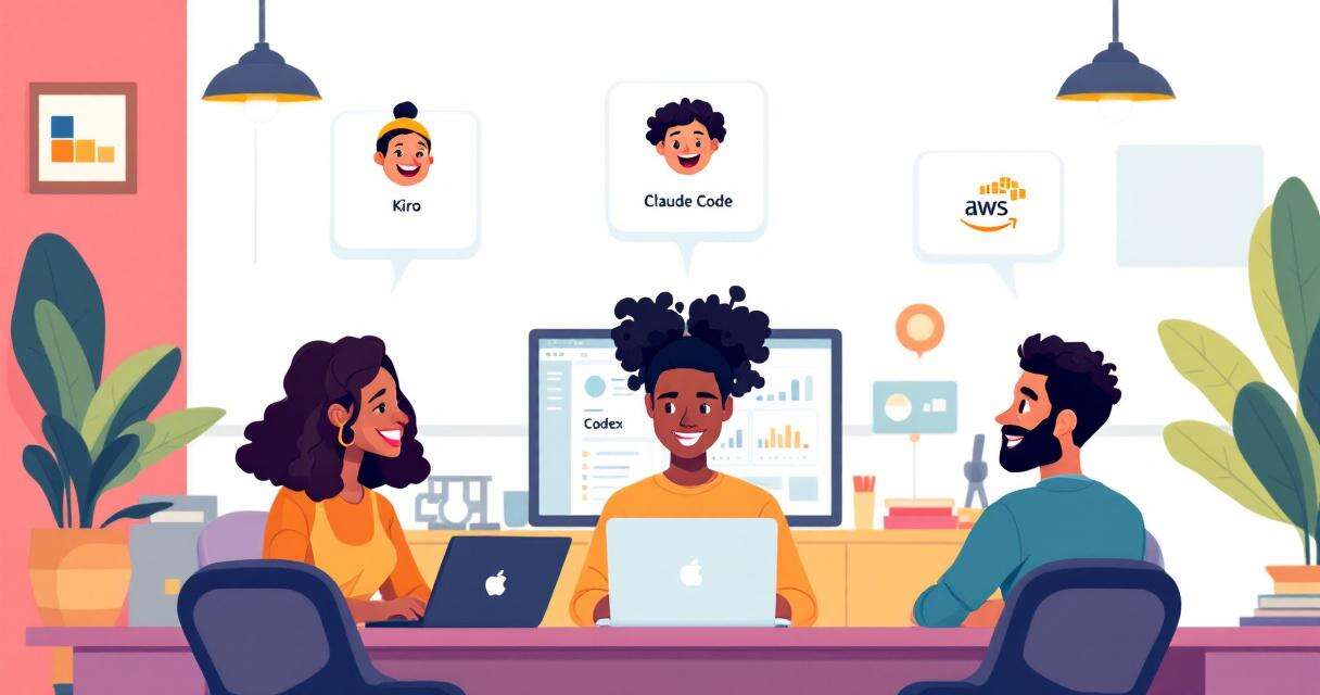 Developers collaborating with AI assistants (Kiro, Claude Code, Codex)