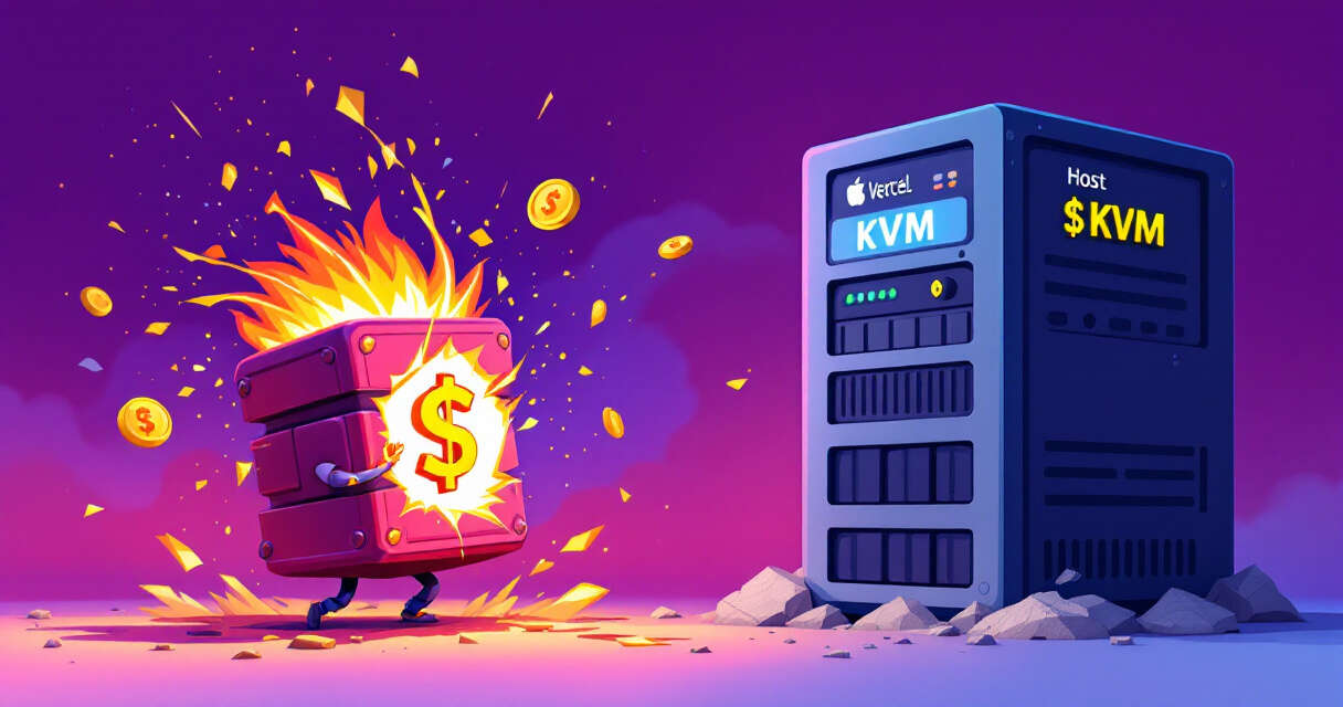 Illustration of a microVM escaping to a KVM host with a golden dollar sign representing the bounty