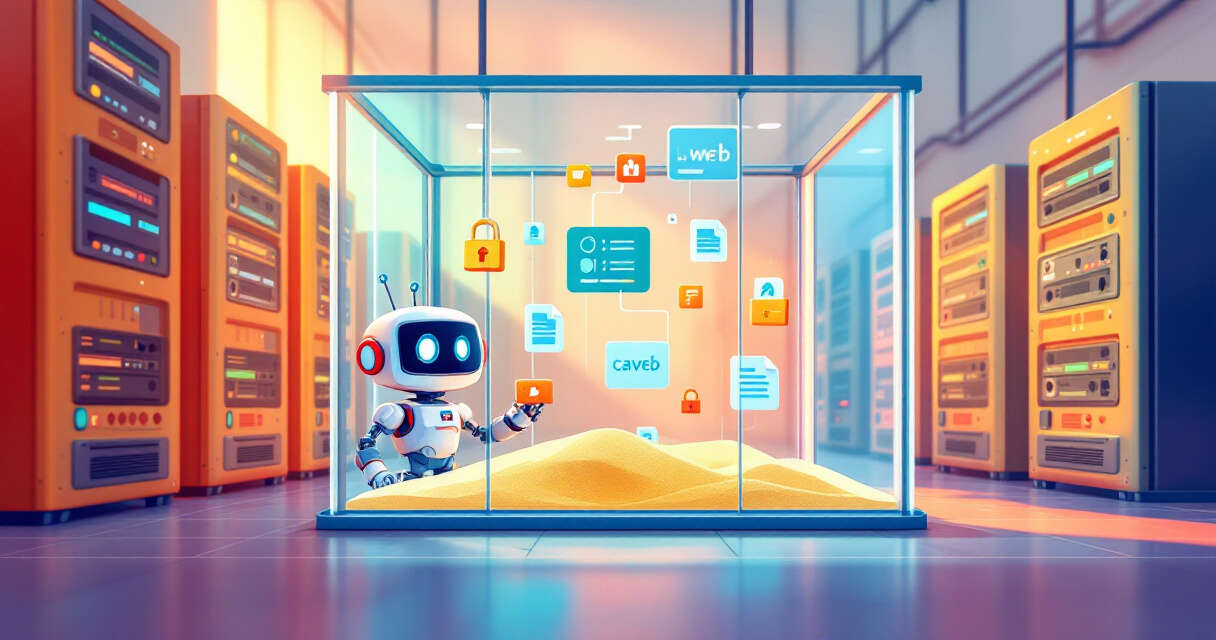 Illustration of secured data center with sandboxed servers and cached web