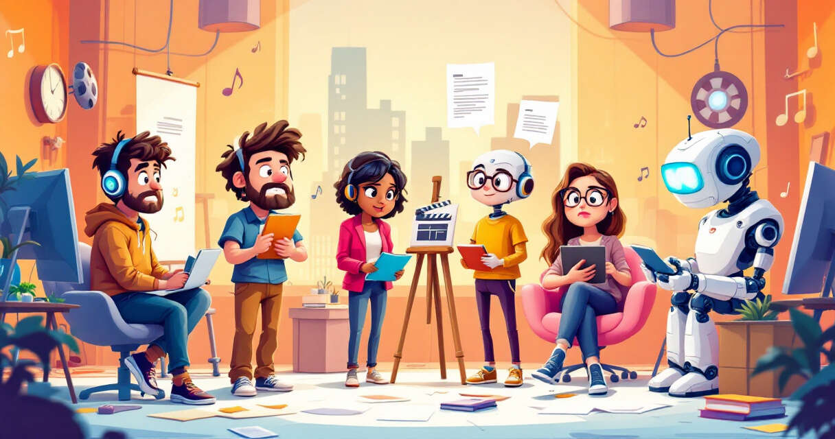 Illustration of creative professionals and AI
