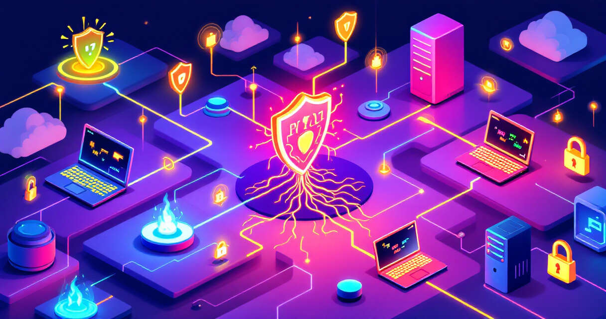 Illustration of compromised device spreading across a private mesh network