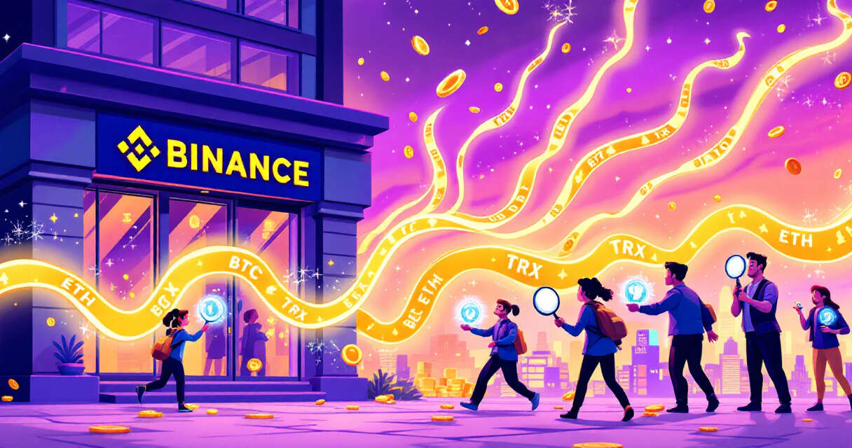 Cartoon illustration of Binance breach tracing and frozen assets
