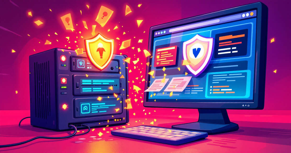 Cartoonish illustration of a firewall management interface under PHP2Shell attack